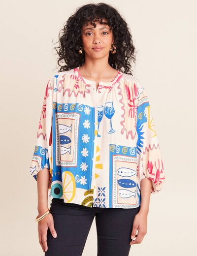 Chemise ample courte manches 3/4 multicolore femme