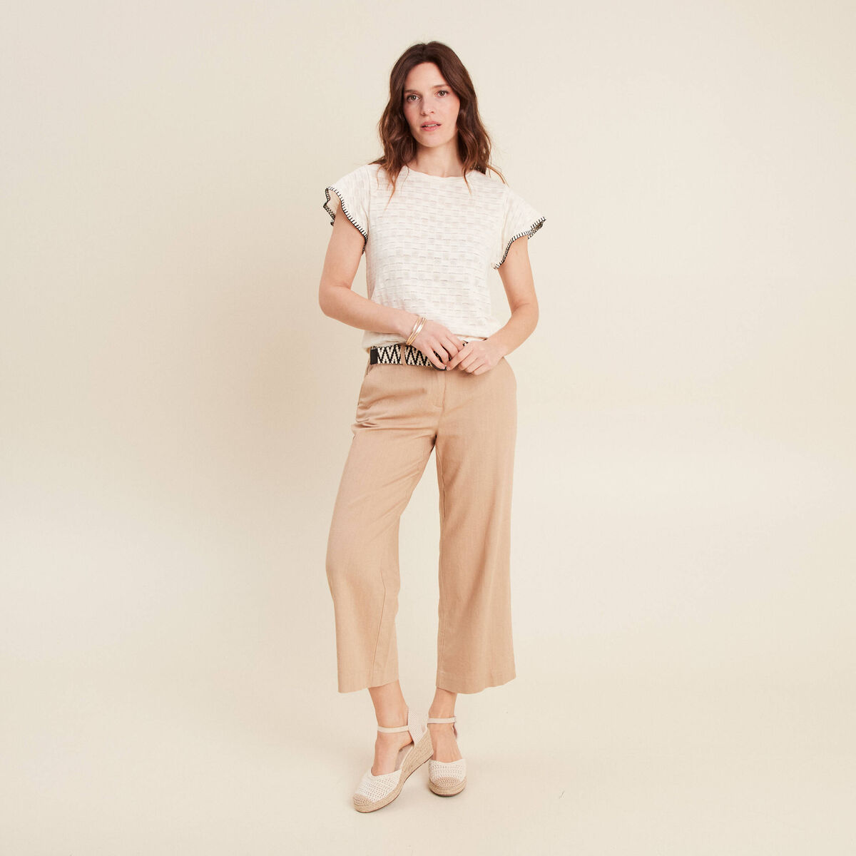 T-shirt manches courtes ecru femme