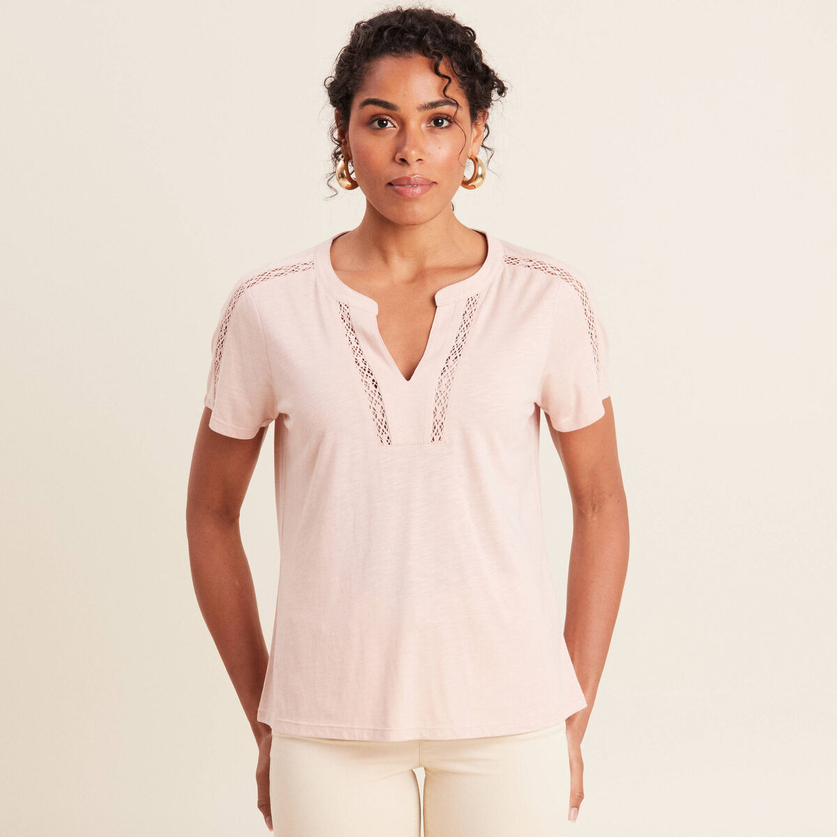 T-shirt manches courtes rose poudrée femme