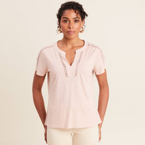 T-shirt manches courtes rose poudrée femme