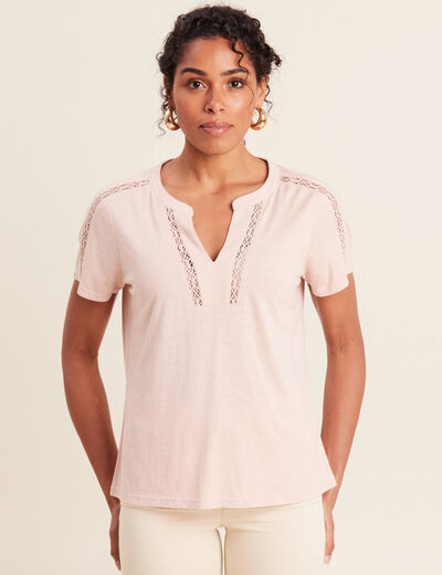 T-shirt manches courtes rose poudrée femme