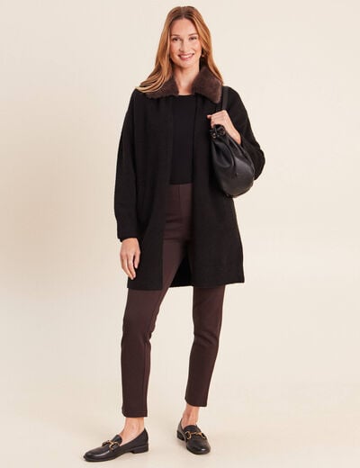 Legging 7/8&egrave;me taille bascul&eacute;e en maille marron fonc&eacute; femme
