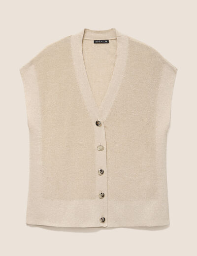 Gilet col v couleur or femme