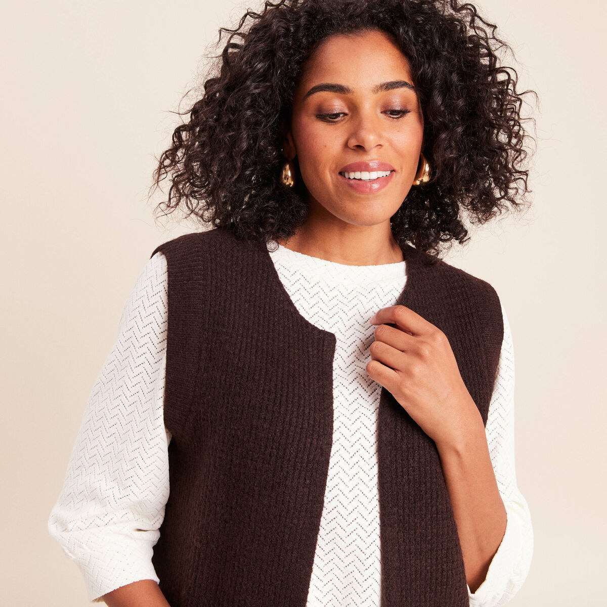 Gilet sans manches marron fonc&eacute; femme