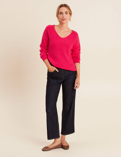 Pull col v rose femme
