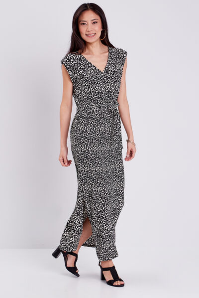 Robe longue droite fendue noir femme