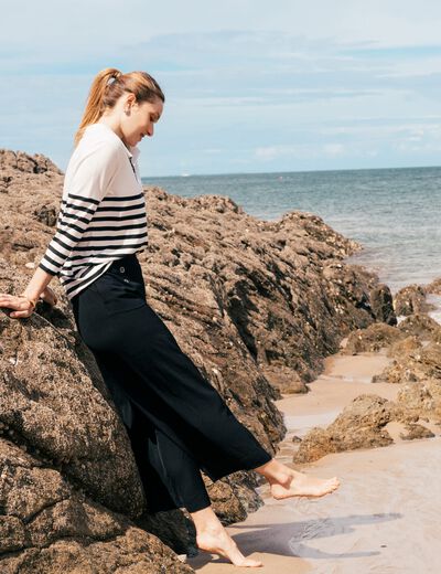 Pantalon carotte fluide 7/8ème noir femme