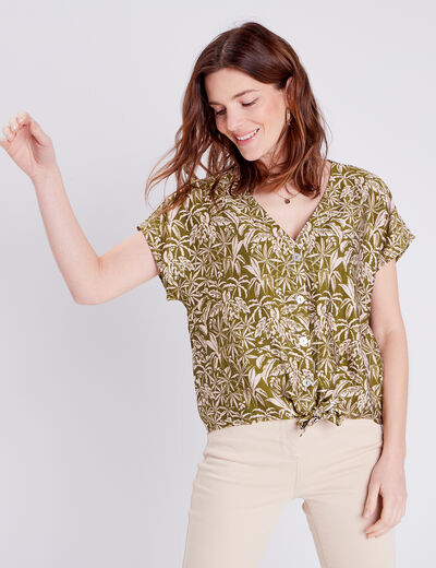 Blouse manches courtes ample vert olive femme