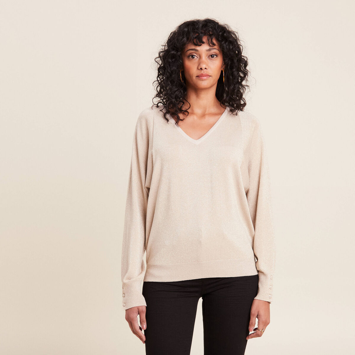 Pull manches longues couleur or femme