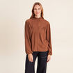 Blouse droite pliss&eacute;e col montant marron fonc&eacute; femme