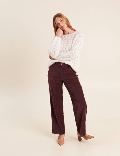 Pull manches longues ajour&eacute; ecru femme
