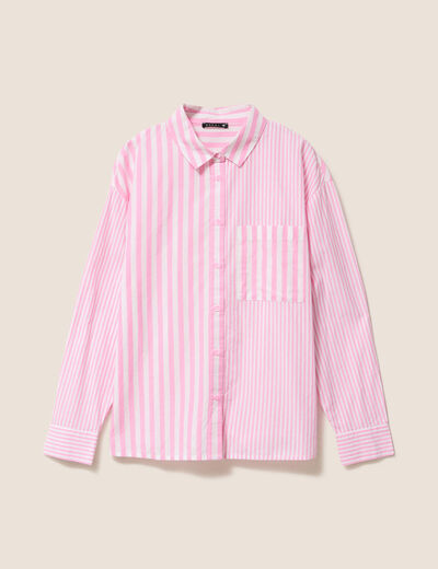 Chemise ample mi-longue en coton rose femme
