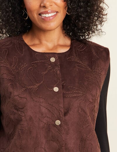 Veste sans manches doubl&eacute;e marron fonc&eacute; femme