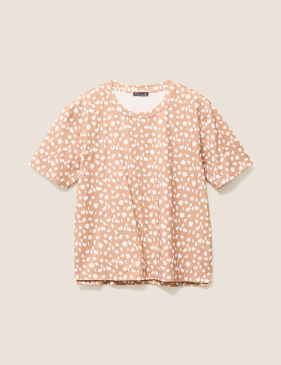 T-shirt droit col rond manches courtes marron femme