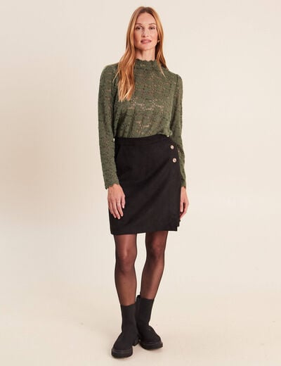 T-shirt cintr&eacute; col montant dentelle vert kaki femme