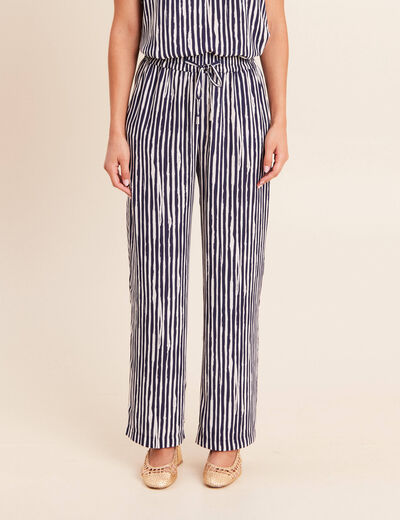 Pantalon large taille haute blanc femme