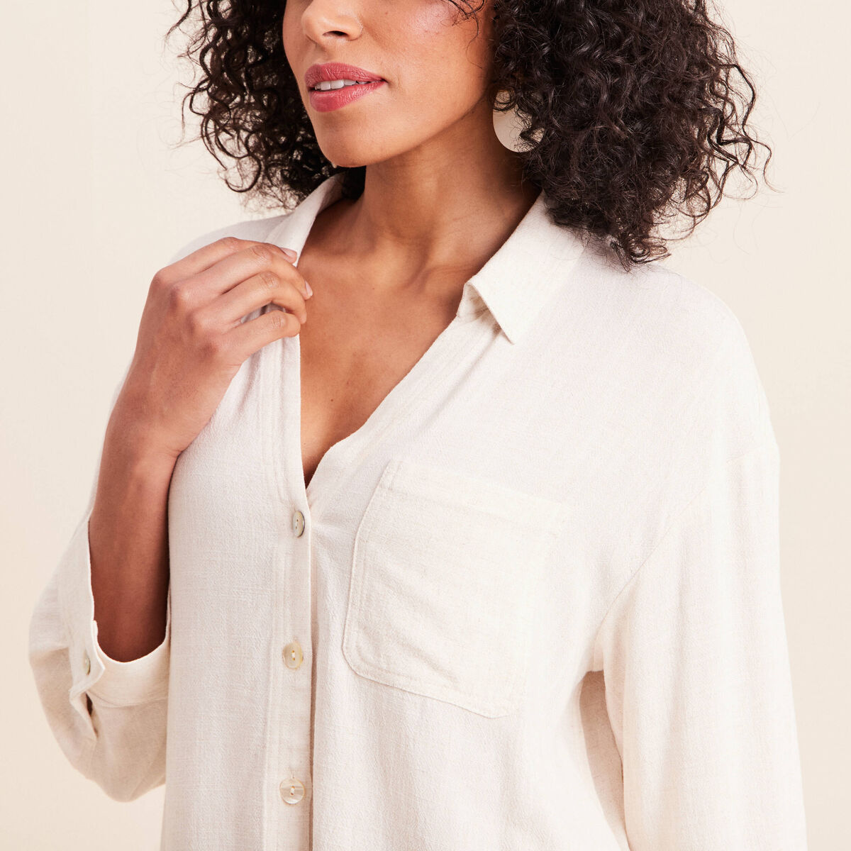 Chemise ample manches 3/4 beige femme