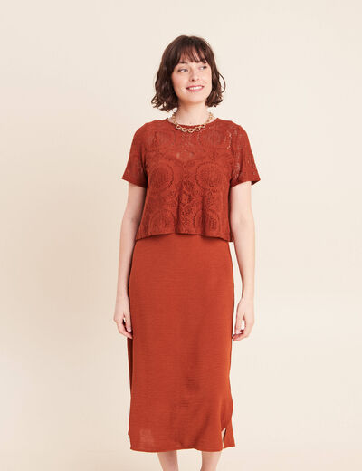 Robe 2 en 1 col rond marron fonc&eacute; femme