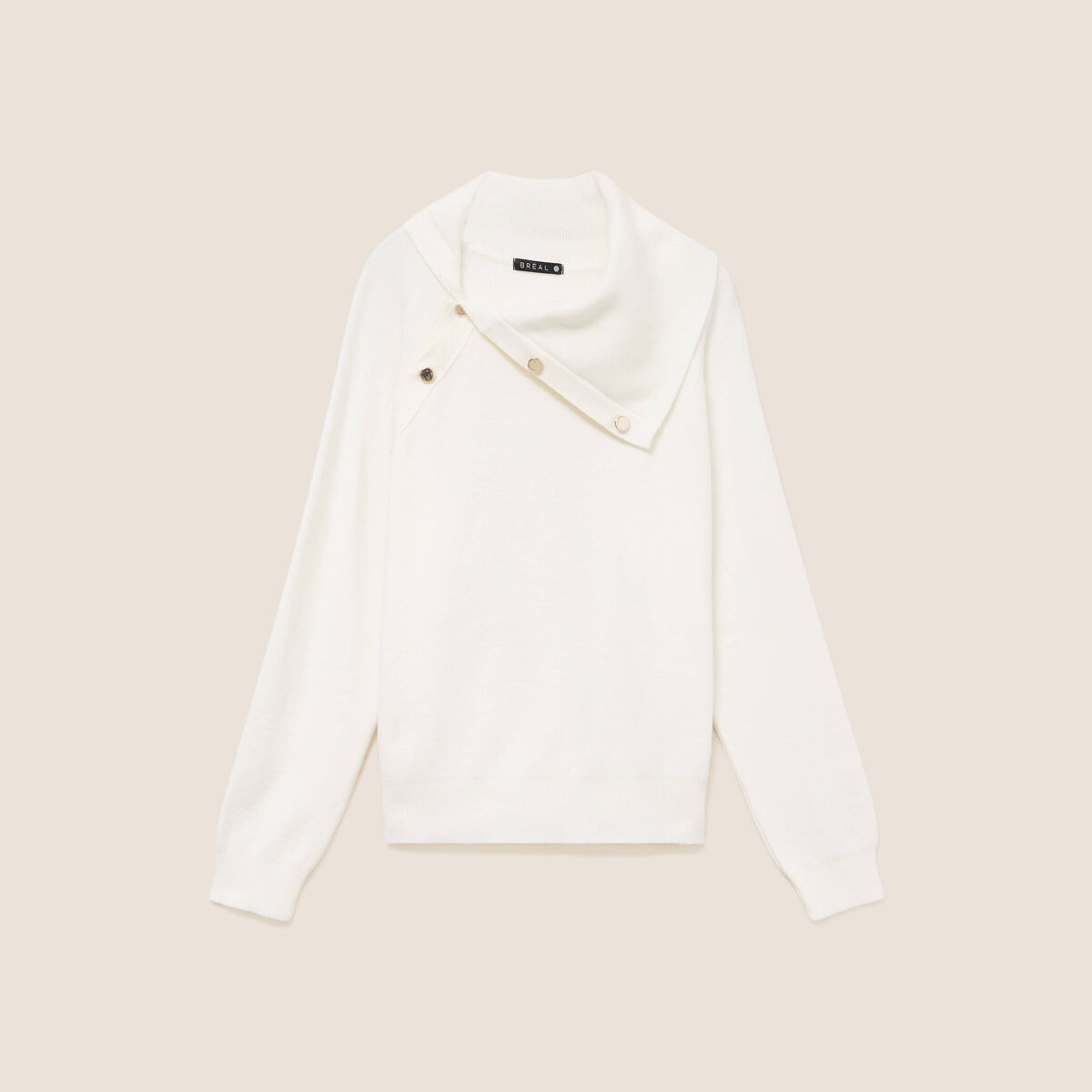 Pull droit col montant manches longues ecru femme