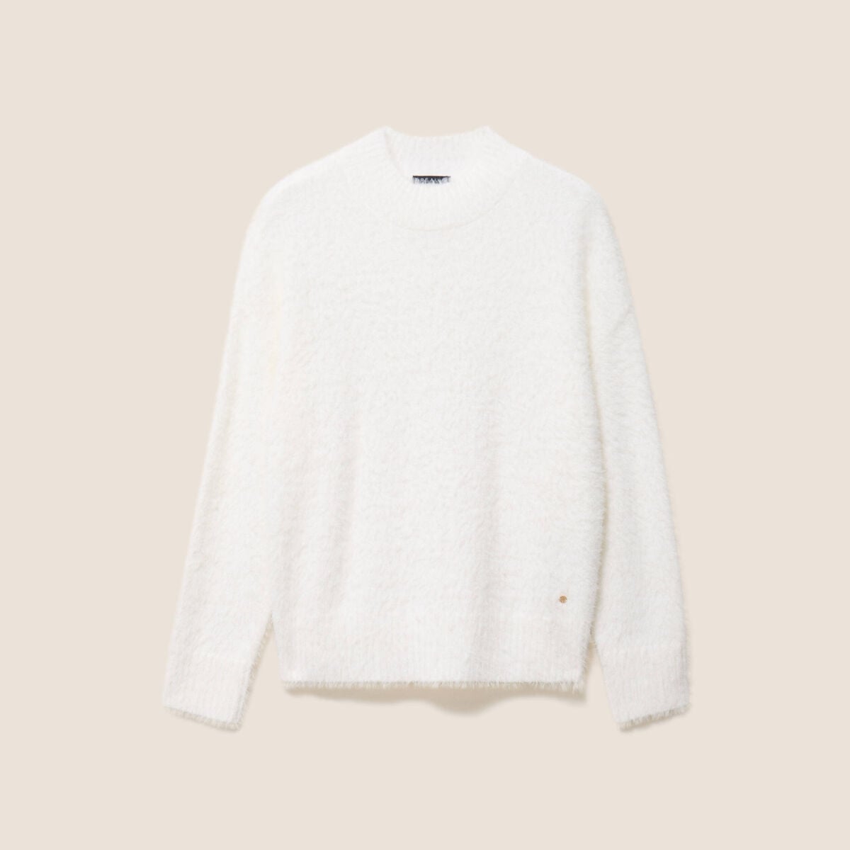 Pull col montant doux ecru femme