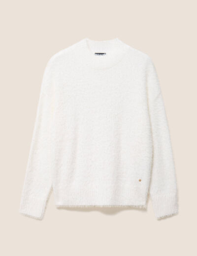 Pull col montant doux ecru femme