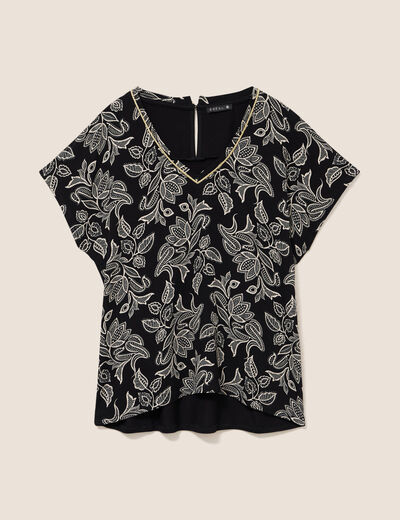Blouse col v manches courtes noir femme