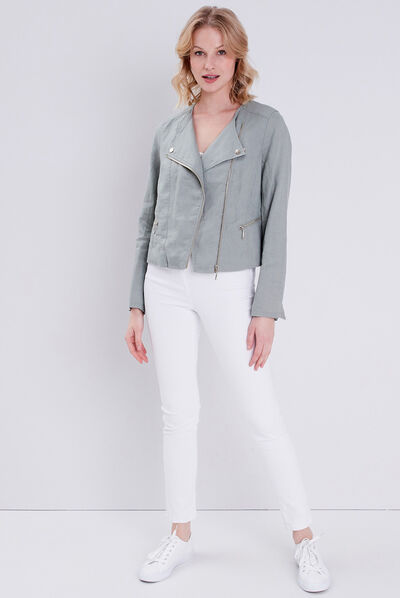 Veste droite zippée vert clair femme