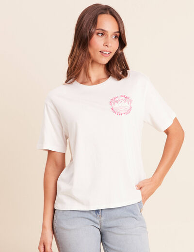 T-shirt broderie manches courtes ecru femme