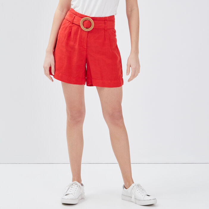 Short évasé taille haute rouge femme