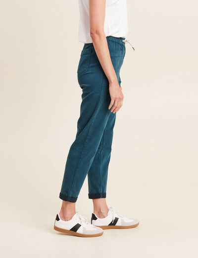 Pantalon coupe droite à coulisse bleu canard femme