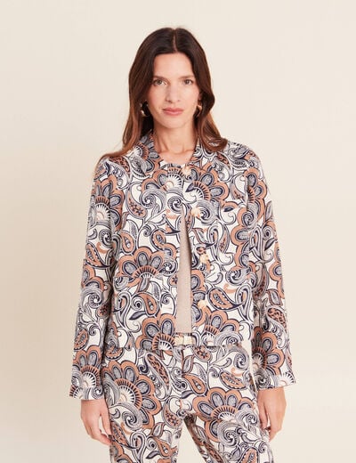 Veste courte droite manches longues marron femme
