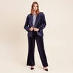 Veste velours manches longues doubl&eacute;e bleu marine femme