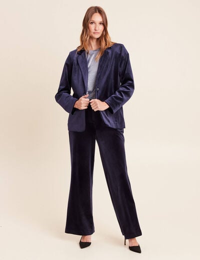 Veste velours manches longues doubl&eacute;e bleu marine femme