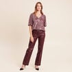Pantalon enduit coupe large bordeaux femme