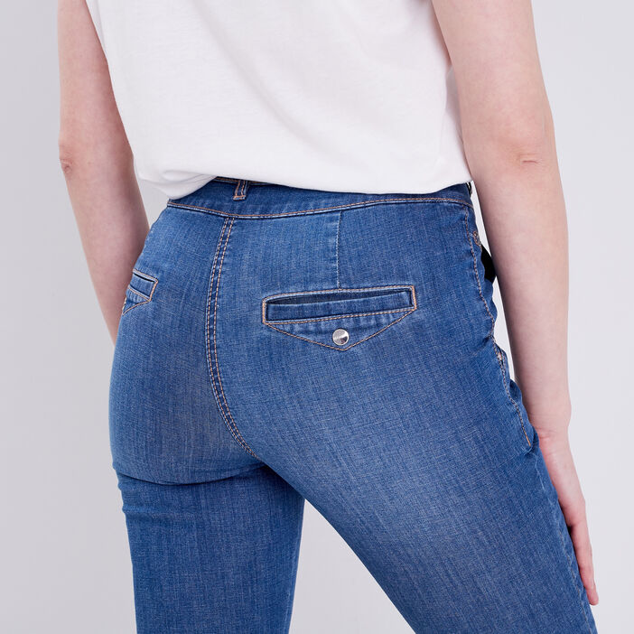 Pantacourt ajusté en jean denim stone femme