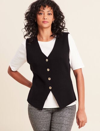 Gilet droit mi-long sans manches noir femme