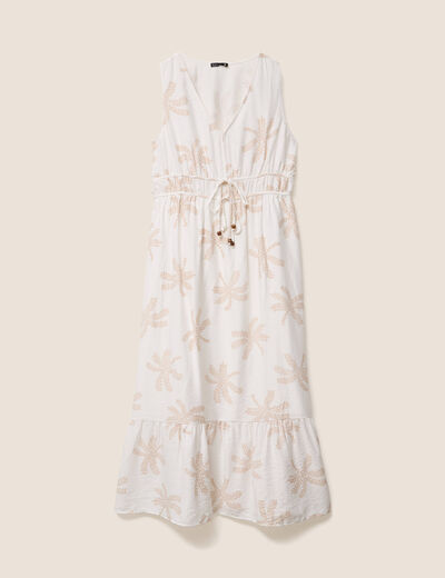 robe évasée col V doublée beige femme