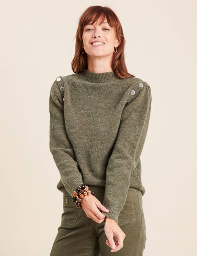 Pull col rond manches longues vert kaki femme