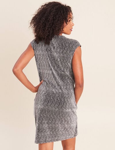 Robe ajust&eacute;e courte col v sans manches gris argent femme