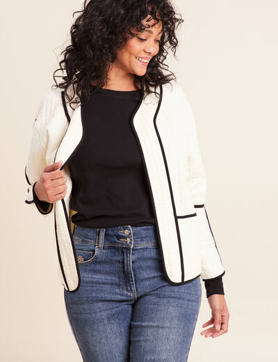 Veste manches longues sans col ecru femme