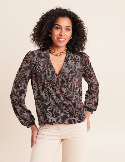 T-shirt cache-c&oelig;ur noir femme