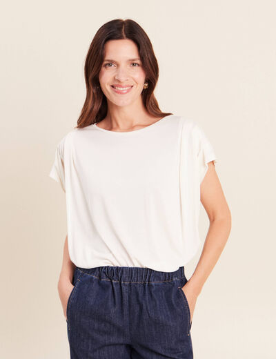 T-shirt droit col rond manches courtes ecru femme