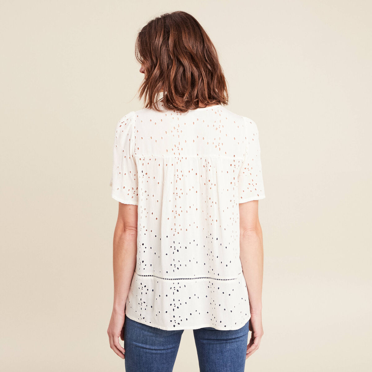 Blouse ample manches courtes ecru femme