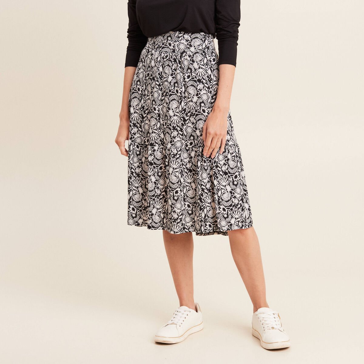 Jupe évasée fluide noir femme