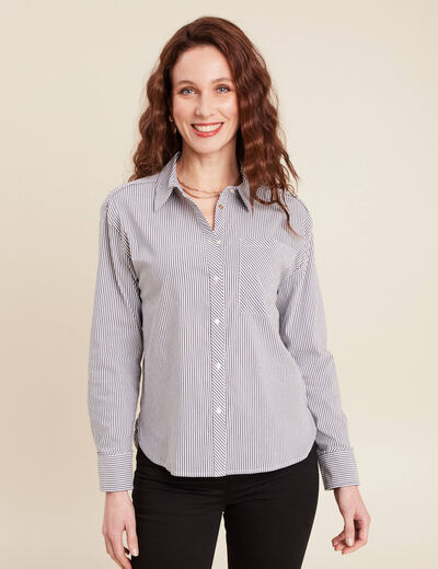Chemise manches longues bleu foncé femme