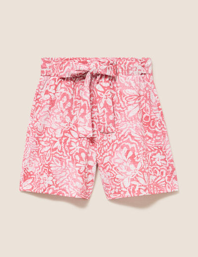 Short droit ceintur&eacute; orange corail femme