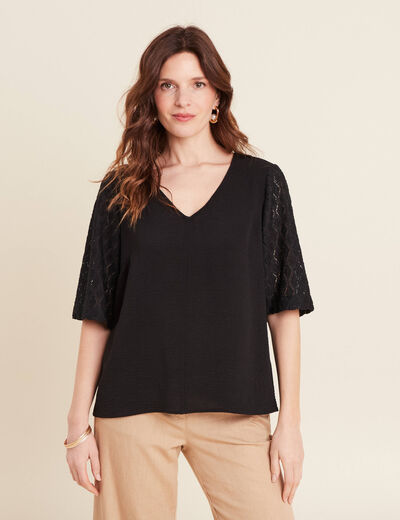 Blouse manches 3/4 noir femme