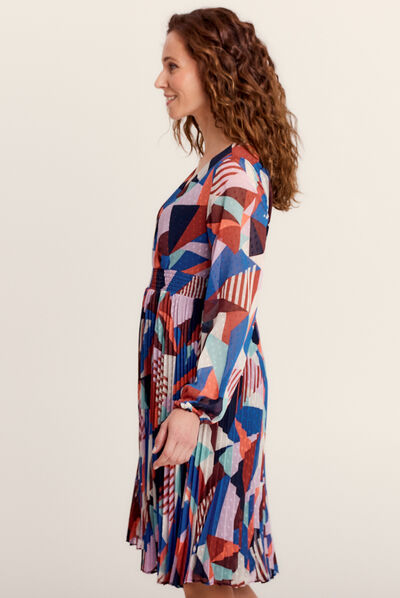 Robe évasée bas plissé multicolore femme