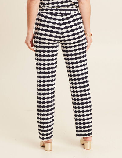 Pantalon large taille haute bleu marine femme
