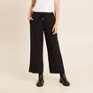 Pantalon large taille haute noir femme